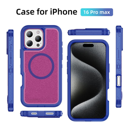 For iPhone 16 Pro Max Guard Magsafe Magnetic Ring Matte Phone Case(Blue+Rose Red) by buy2fix
