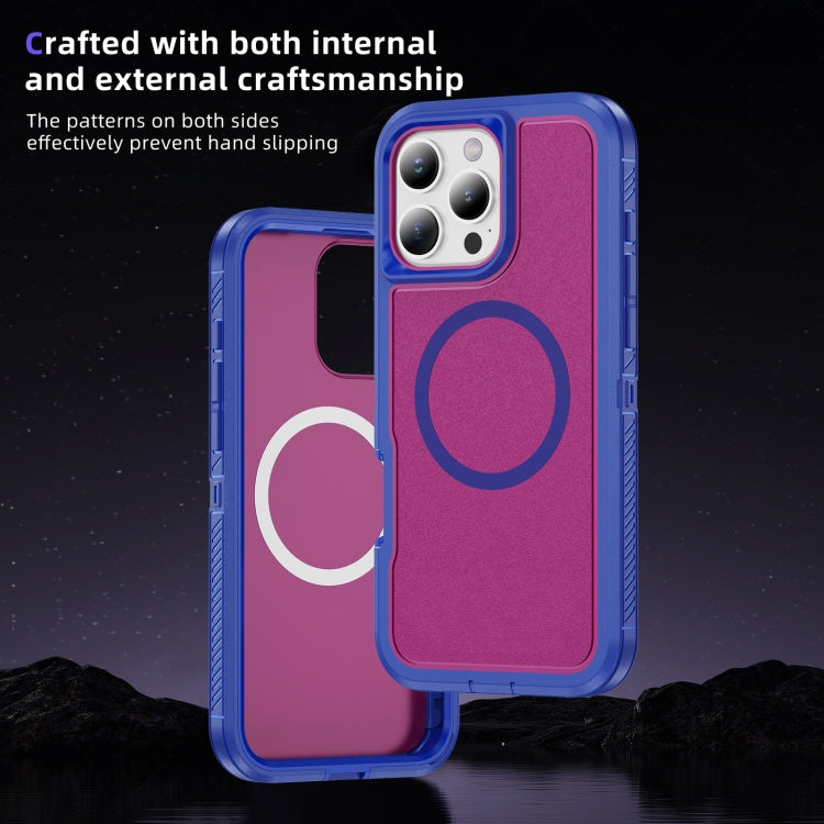 For iPhone 16 Pro Max Guard Magsafe Magnetic Ring Matte Phone Case(Blue+Rose Red) by buy2fix