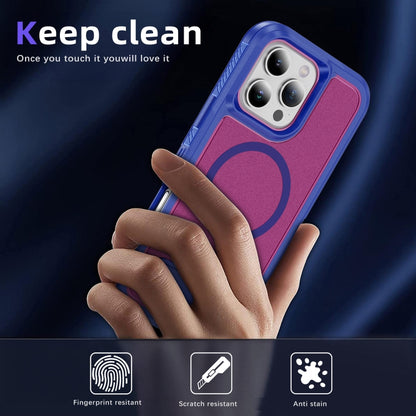 For iPhone 16 Pro Max Guard Magsafe Magnetic Ring Matte Phone Case(Blue+Rose Red) by buy2fix