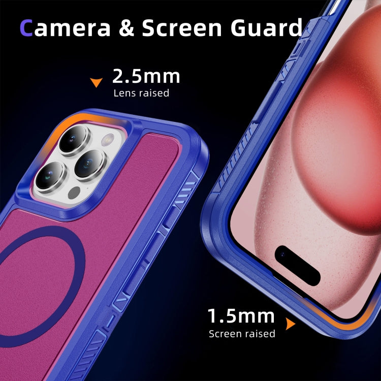 For iPhone 16 Pro Max Guard Magsafe Magnetic Ring Matte Phone Case(Blue+Rose Red) by buy2fix
