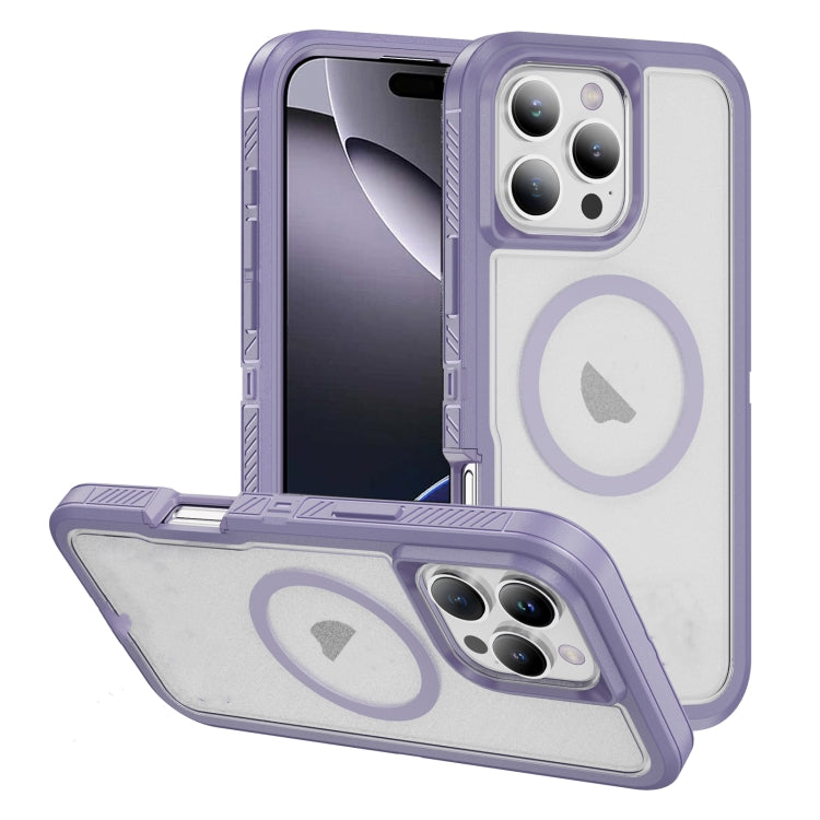 For iPhone 16 Pro Max Guard Magsafe Magnetic Ring Matte Phone Case(Light Purple) by buy2fix