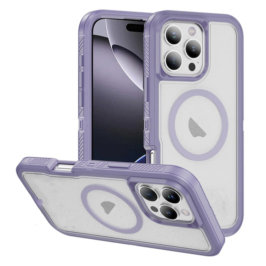 For iPhone 16 Pro Max Guard Magsafe Magnetic Ring Matte Phone Case(Light Purple) by buy2fix