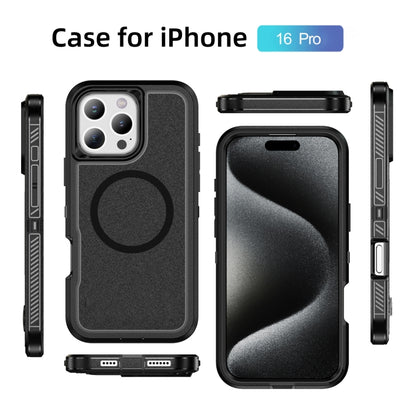 For iPhone 16 Pro Guard Magsafe Magnetic Ring Matte Phone Case(Black) by buy2fix