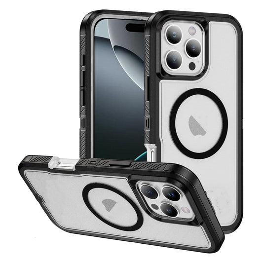 For iPhone 16 Pro Guard Magsafe Magnetic Ring Matte Phone Case(Black+Transparent) by buy2fix