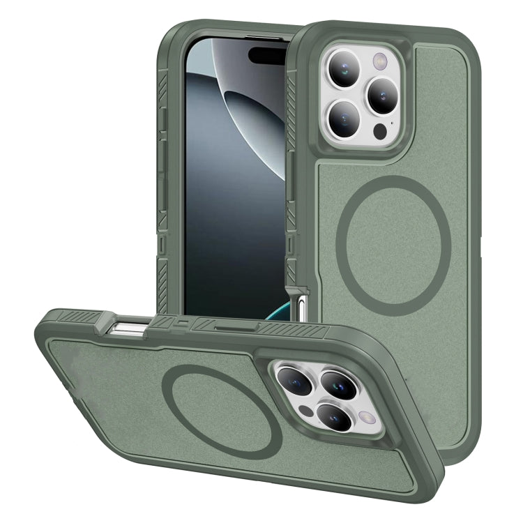 For iPhone 16 Pro Guard Magsafe Magnetic Ring Matte Phone Case(Green) by buy2fix
