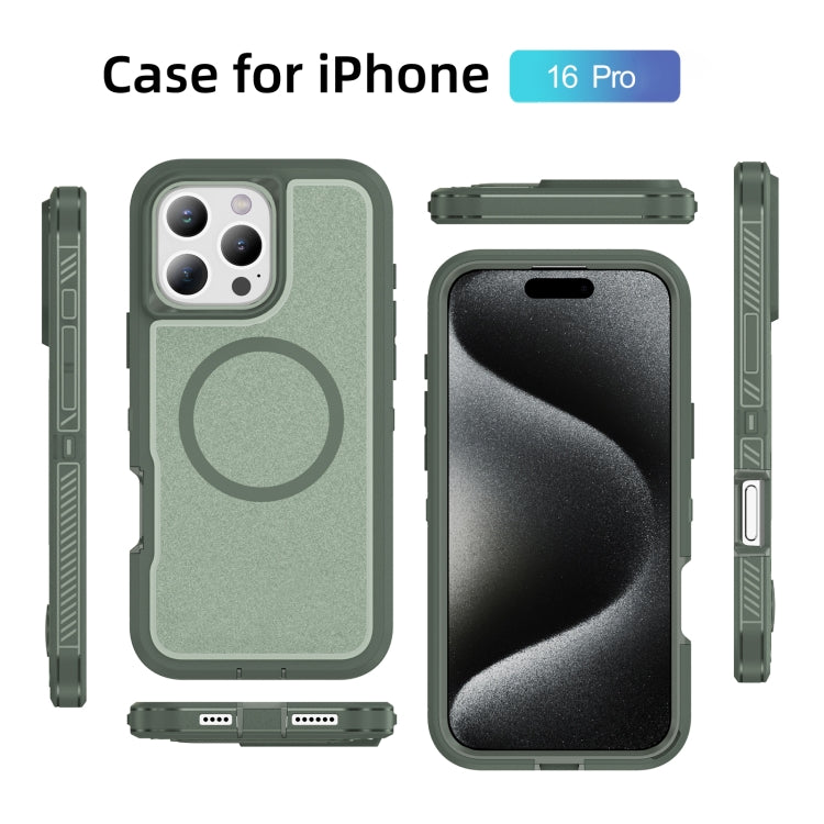 For iPhone 16 Pro Guard Magsafe Magnetic Ring Matte Phone Case(Green) by buy2fix