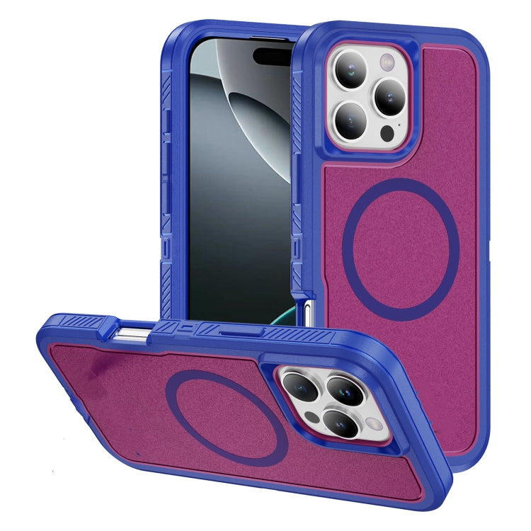 For iPhone 16 Pro Guard Magsafe Magnetic Ring Matte Phone Case(Blue+Rose Red) by buy2fix