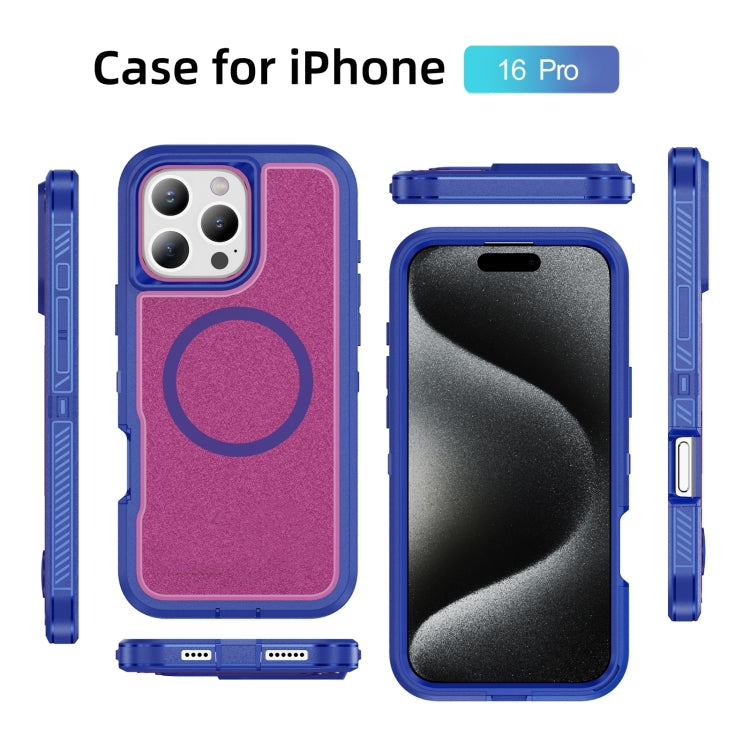 For iPhone 16 Pro Guard Magsafe Magnetic Ring Matte Phone Case(Blue+Rose Red) by buy2fix