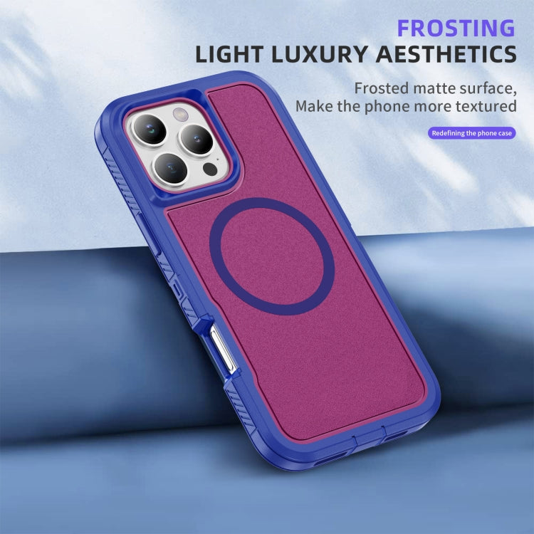 For iPhone 16 Pro Guard Magsafe Magnetic Ring Matte Phone Case(Blue+Rose Red) by buy2fix