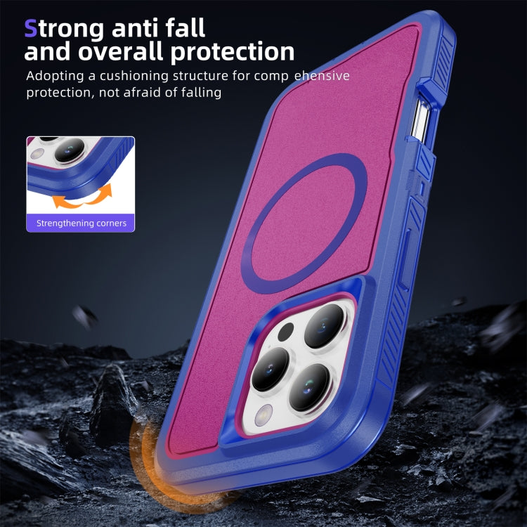 For iPhone 16 Pro Guard Magsafe Magnetic Ring Matte Phone Case(Blue+Rose Red) by buy2fix