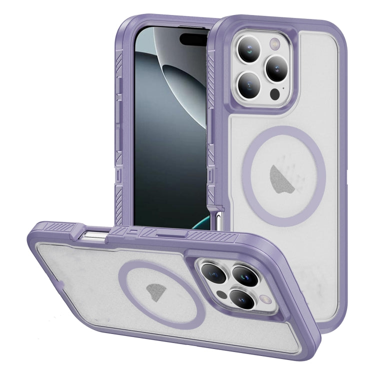 For iPhone 16 Pro Guard Magsafe Magnetic Ring Matte Phone Case(Light Purple) by buy2fix