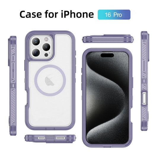 For iPhone 16 Pro Guard Magsafe Magnetic Ring Matte Phone Case(Light Purple) by buy2fix