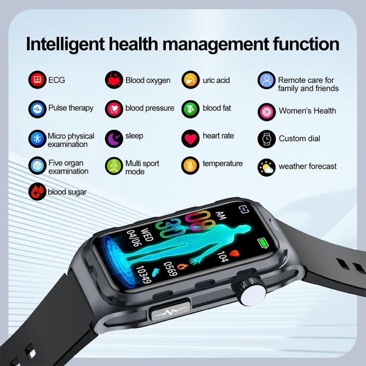 TK79 1.47 inch IP68 Waterproof Smart Watch, Support ECG / Blood Glucose / Blood Oxygen Monitoring / Uric Acid(Black) by buy2fix