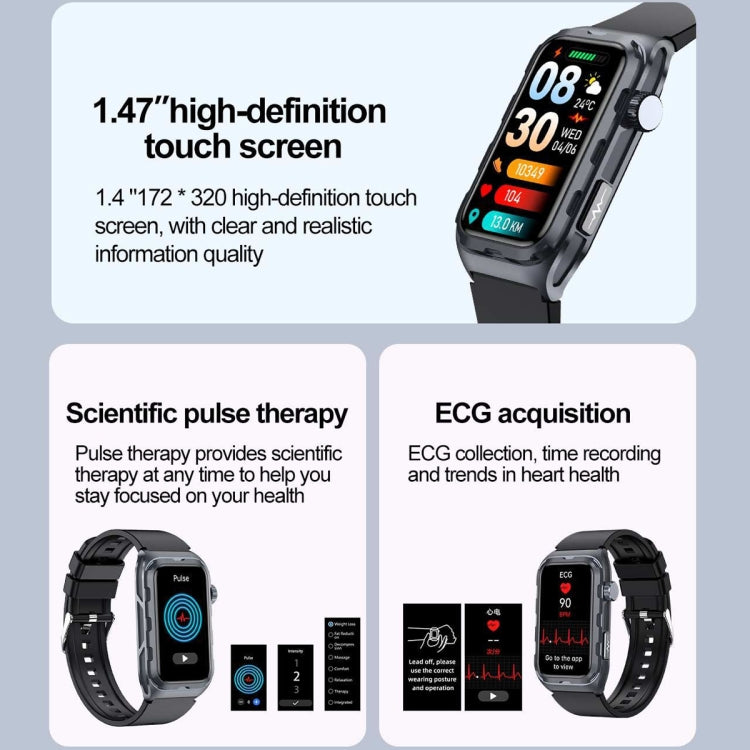 TK79 1.47 inch IP68 Waterproof Smart Watch, Support ECG / Blood Glucose / Blood Oxygen Monitoring / Uric Acid(Black) by buy2fix