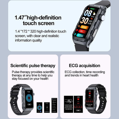 TK79 1.47 inch IP68 Waterproof Smart Watch, Support ECG / Blood Glucose / Blood Oxygen Monitoring / Uric Acid(Black) by buy2fix