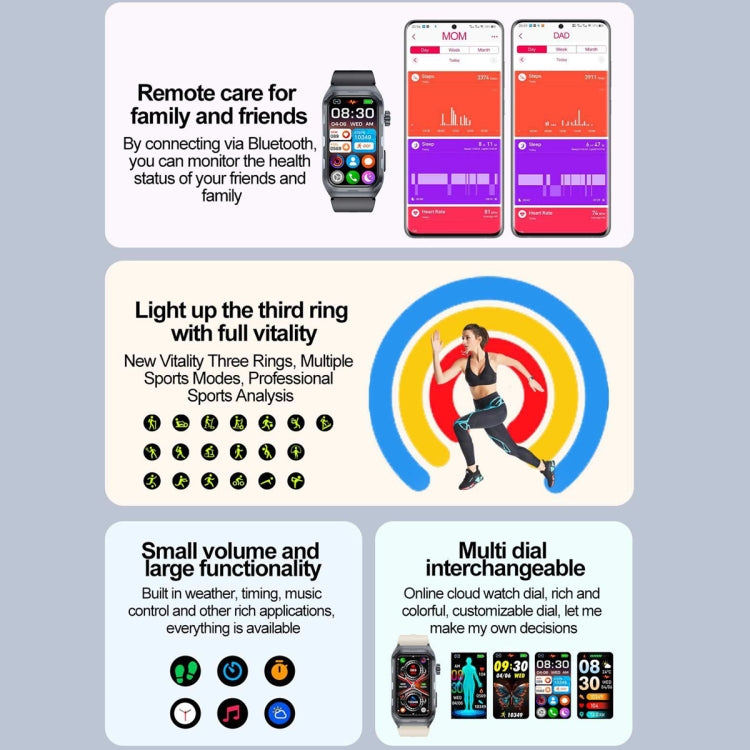 TK79 1.47 inch IP68 Waterproof Smart Watch, Support ECG / Blood Glucose / Blood Oxygen Monitoring / Uric Acid(Black) by buy2fix