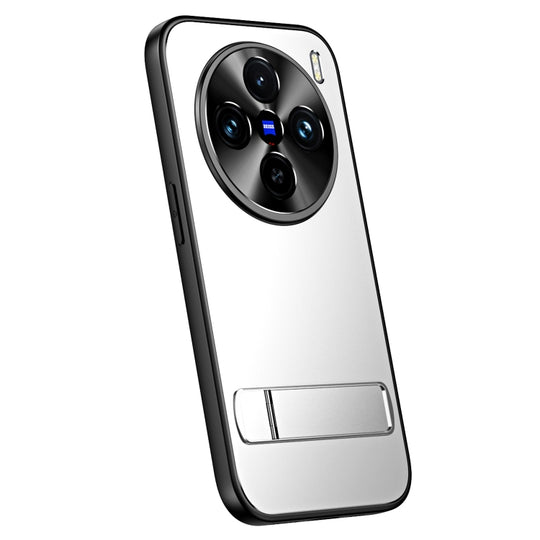For vivo X100 R-JUST RJ-61 Electroplating Frosted TPU + PC Phone Case with Holder(Silver)