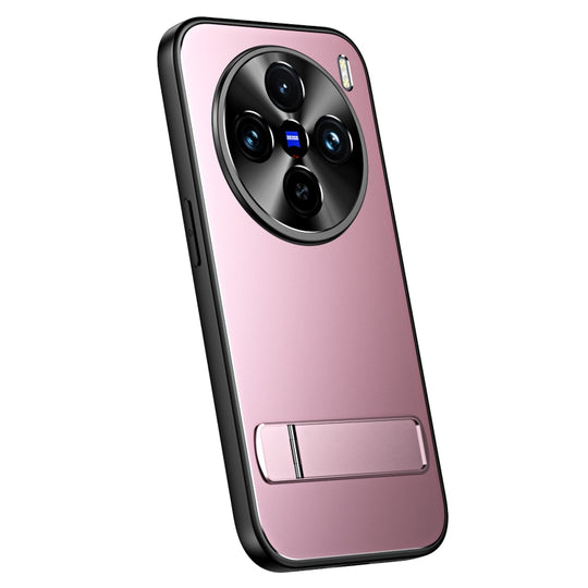 For vivo X100 R-JUST RJ-61 Electroplating Frosted TPU + PC Phone Case with Holder(Pink)