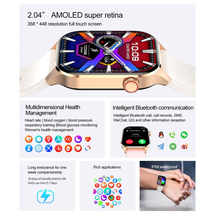 T98 2.04 inch IP68 Waterproof Bluetooth Call Smart Watch, Support Blood Oxygen Monitoring(Pink) by buy2fix