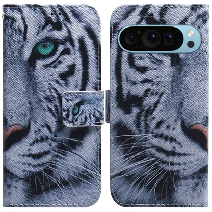 For Google Pixel 9 Pro Coloured Drawing Flip Leather Phone Case(Tiger) by buy2fix