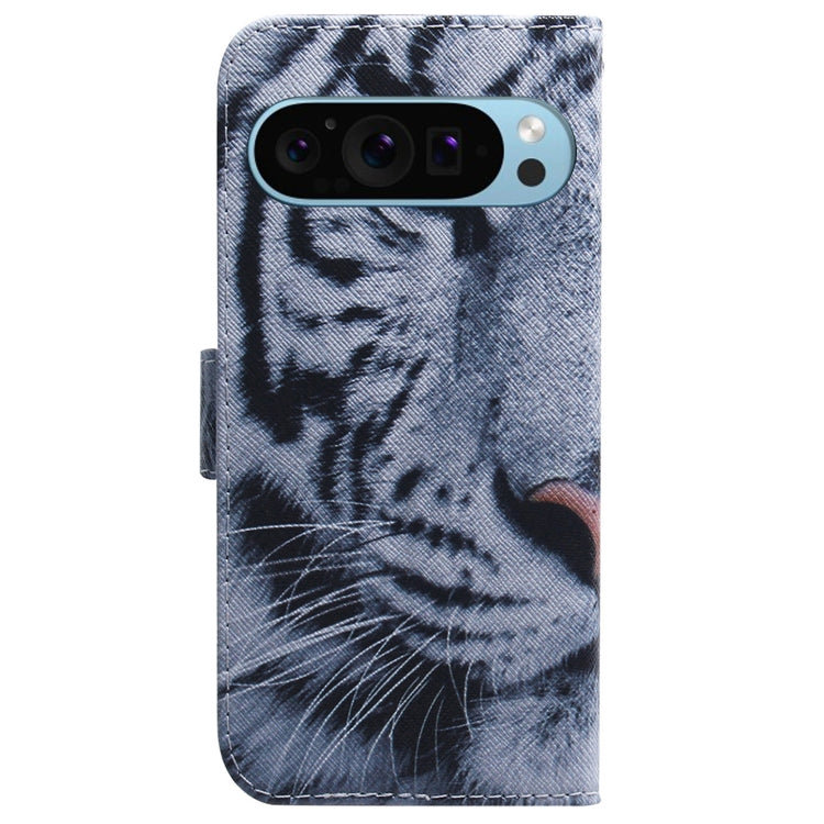 For Google Pixel 9 Pro Coloured Drawing Flip Leather Phone Case(Tiger) by buy2fix