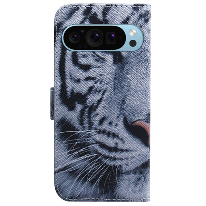 For Google Pixel 9 Pro Coloured Drawing Flip Leather Phone Case(Tiger) by buy2fix