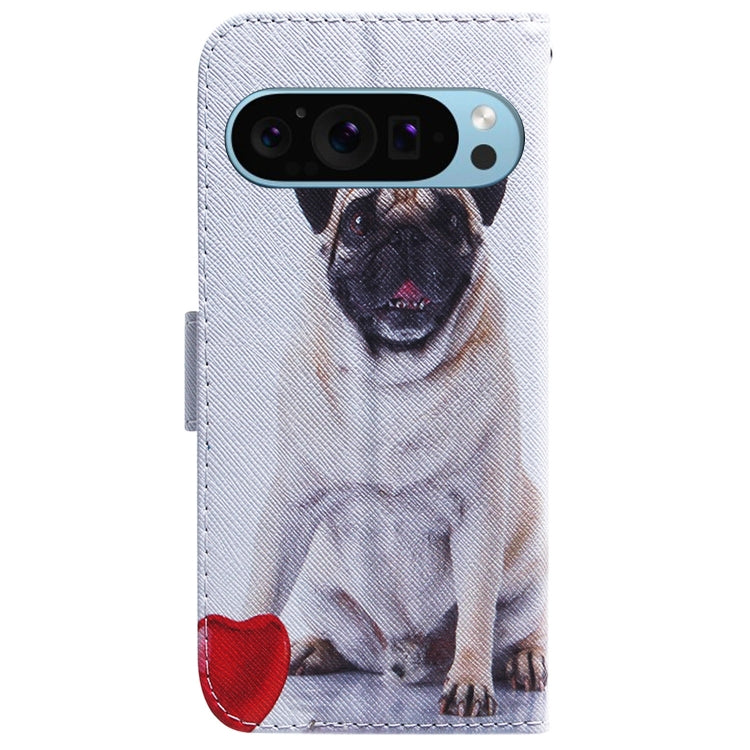 For Google Pixel 9 Pro Coloured Drawing Flip Leather Phone Case(Pug) by buy2fix