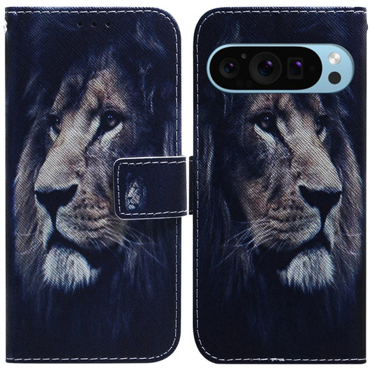 For Google Pixel 9 Pro Coloured Drawing Flip Leather Phone Case(Lion) by buy2fix