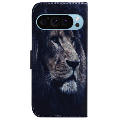 For Google Pixel 9 Pro Coloured Drawing Flip Leather Phone Case(Lion) by buy2fix