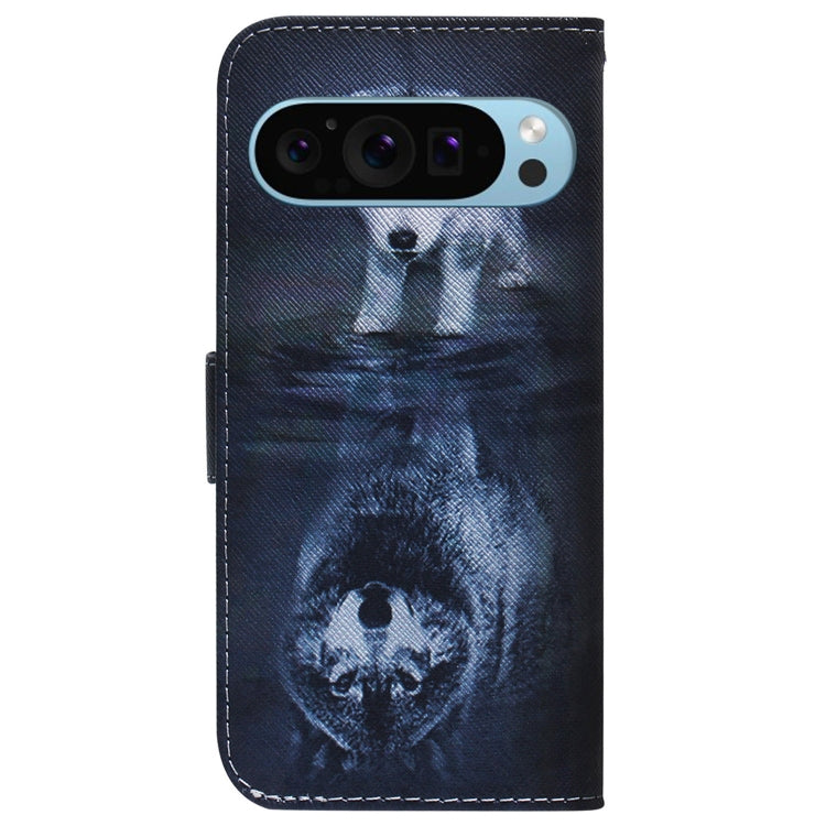 For Google Pixel 9 Pro Coloured Drawing Flip Leather Phone Case(Wolf and Dog) by buy2fix