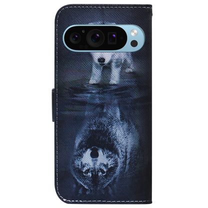 For Google Pixel 9 Pro Coloured Drawing Flip Leather Phone Case(Wolf and Dog) by buy2fix