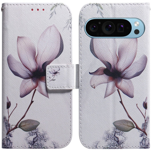 For Google Pixel 9 Pro Coloured Drawing Flip Leather Phone Case(Magnolia) by buy2fix