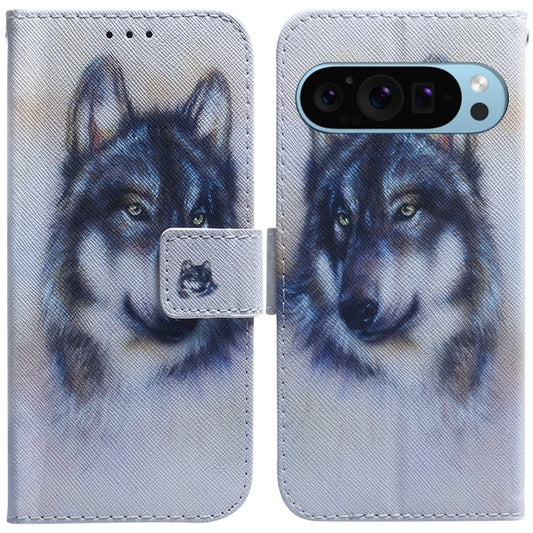 For Google Pixel 9 Coloured Drawing Flip Leather Phone Case(White Wolf) by buy2fix