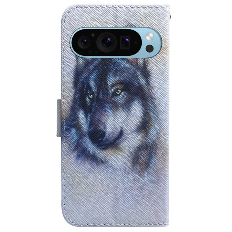 For Google Pixel 9 Coloured Drawing Flip Leather Phone Case(White Wolf) by buy2fix