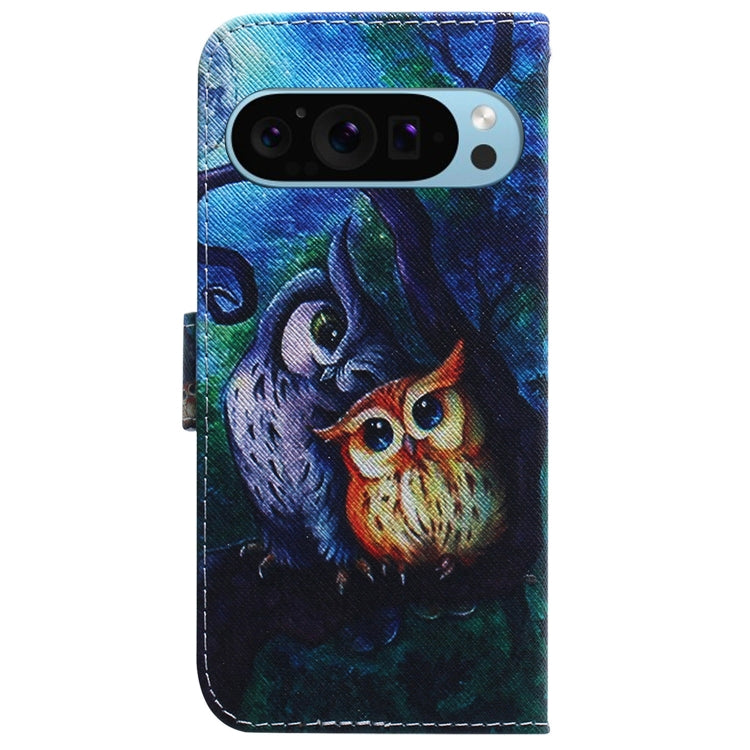 For Google Pixel 9 Coloured Drawing Flip Leather Phone Case(Oil Painting Owl) by buy2fix