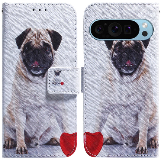 For Google Pixel 9 Coloured Drawing Flip Leather Phone Case(Pug) by buy2fix