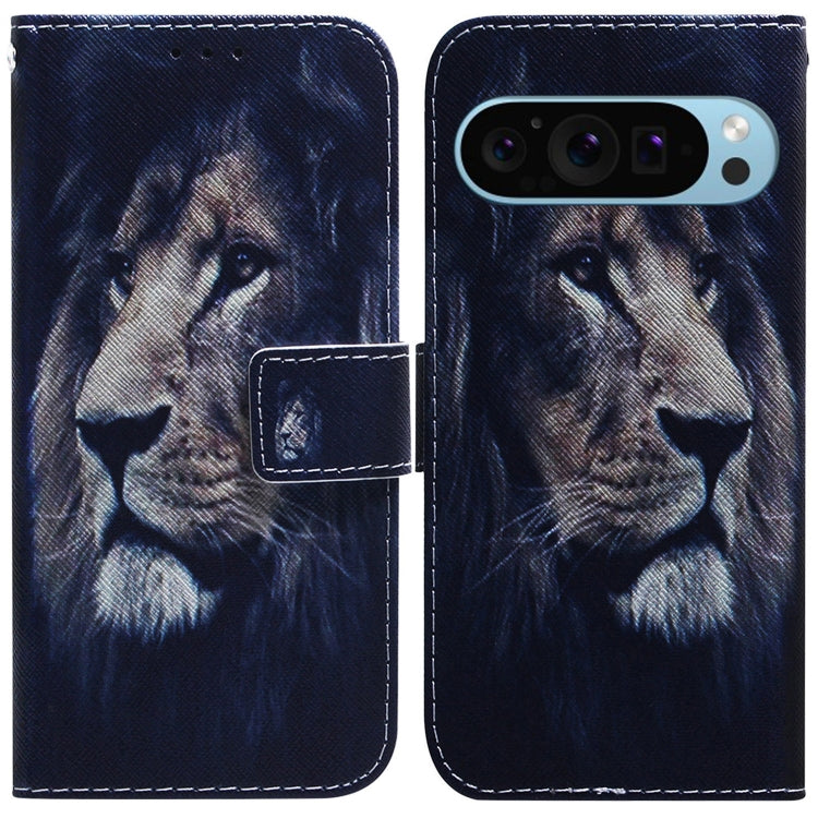 For Google Pixel 9 Coloured Drawing Flip Leather Phone Case(Lion) by buy2fix