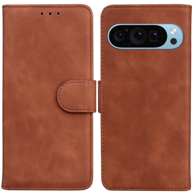 For Google Pixel 9 Skin Feel Pure Color Flip Leather Phone Case(Brown) by buy2fix