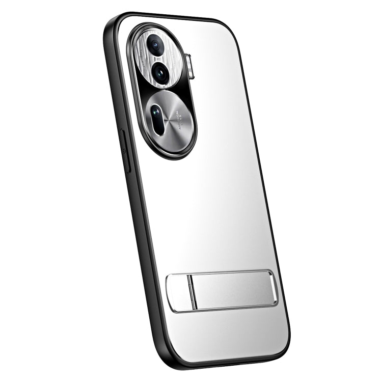 For OPPO Reno11 Global R-JUST RJ-61 Electroplating Frosted TPU + PC Phone Case with Holder(Silver) - OPPO Cases by R-JUST | Online Shopping UK | buy2fix