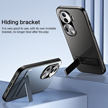 For OPPO Reno11 Global R-JUST RJ-61 Electroplating Frosted TPU + PC Phone Case with Holder(Silver) - OPPO Cases by R-JUST | Online Shopping UK | buy2fix