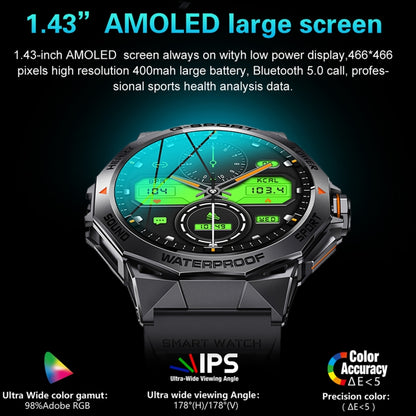 K62 1.43 inch AMOLED Round Screen Smart Watch Supports Bluetooth Calls(Silver Orange) by buy2fix