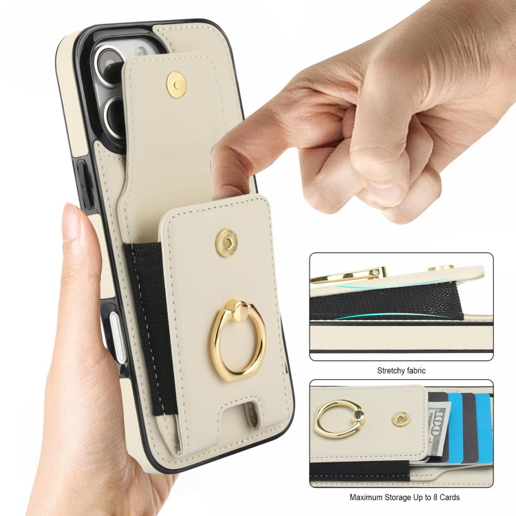 For iPhone 16 Pro Max Elastic Card Bag Ring Holder Phone Case(White) by buy2fix