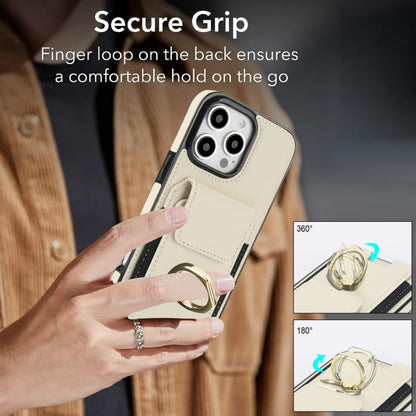 For iPhone 16 Pro Elastic Card Bag Ring Holder Phone Case(White) by buy2fix