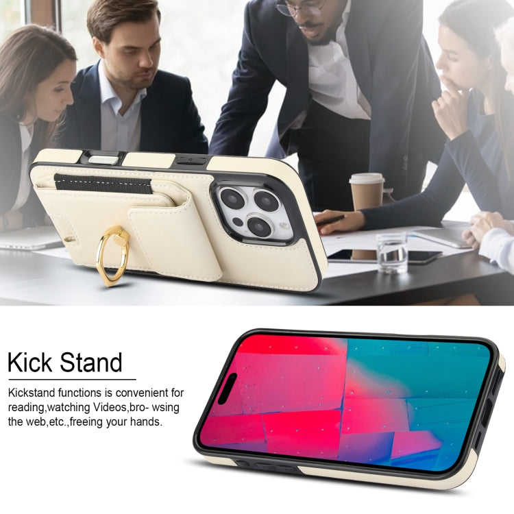 For iPhone 16 Pro Elastic Card Bag Ring Holder Phone Case(White) by buy2fix
