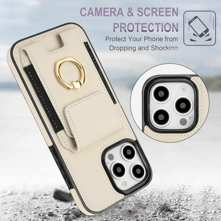 For iPhone 16 Pro Elastic Card Bag Ring Holder Phone Case(White) by buy2fix