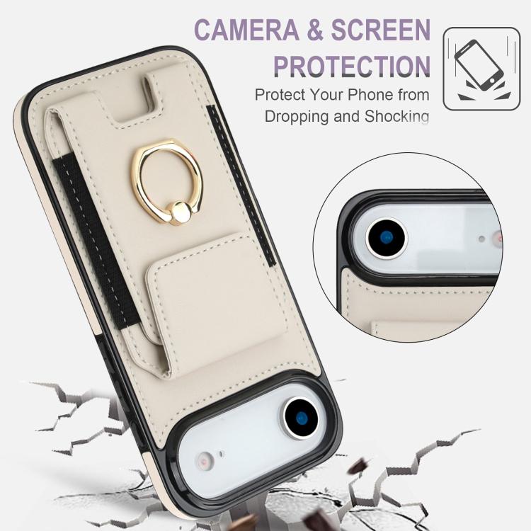 For iPhone Air Elastic Card Bag Ring Holder Phone Case(White) - iPhone Air Cases by buy2fix | Online Shopping UK | buy2fix