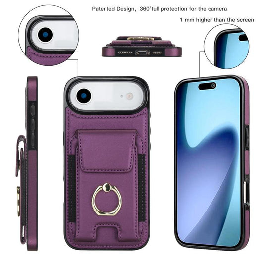 For iPhone Air Elastic Card Bag Ring Holder Phone Case(Purple) - iPhone Air Cases by buy2fix | Online Shopping UK | buy2fix