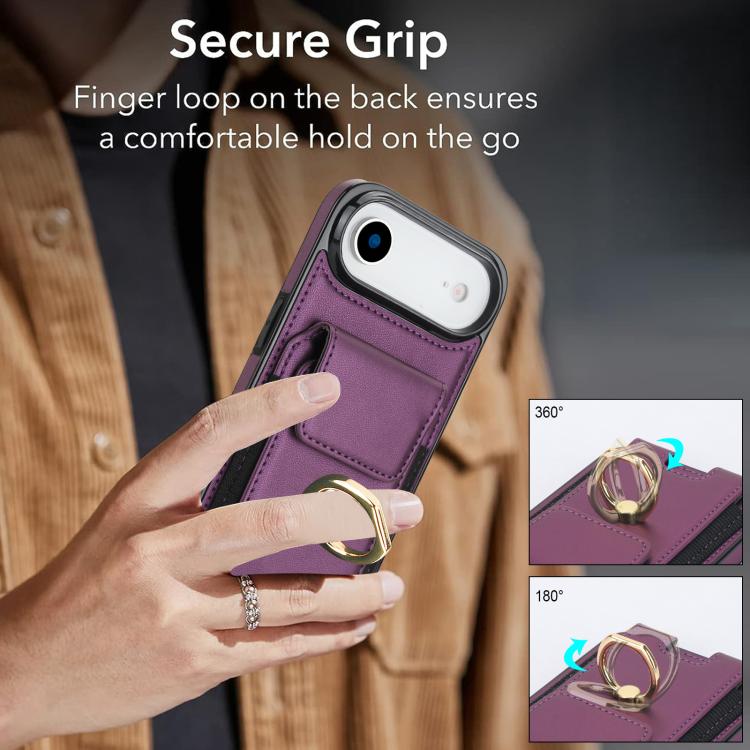 For iPhone Air Elastic Card Bag Ring Holder Phone Case(Purple) - iPhone Air Cases by buy2fix | Online Shopping UK | buy2fix