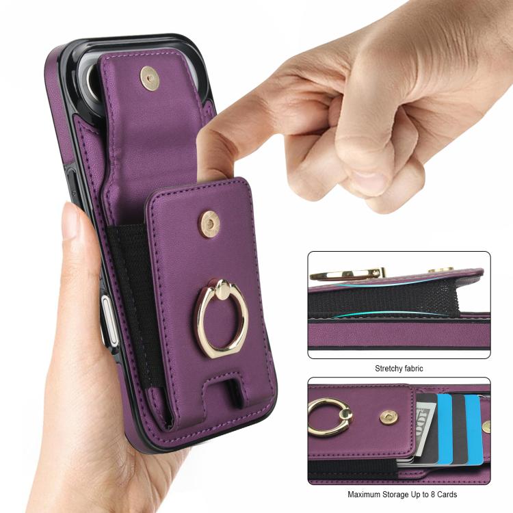 For iPhone Air Elastic Card Bag Ring Holder Phone Case(Purple) - iPhone Air Cases by buy2fix | Online Shopping UK | buy2fix