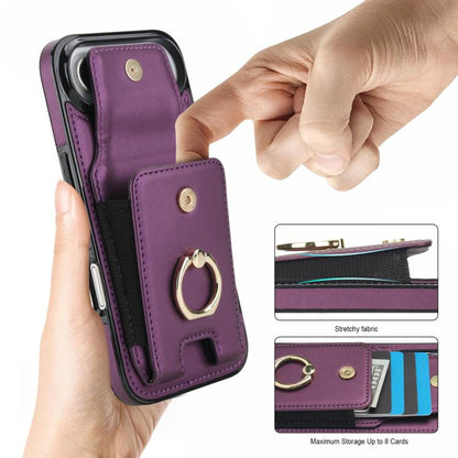 For iPhone Air Elastic Card Bag Ring Holder Phone Case(Purple) - iPhone Air Cases by buy2fix | Online Shopping UK | buy2fix